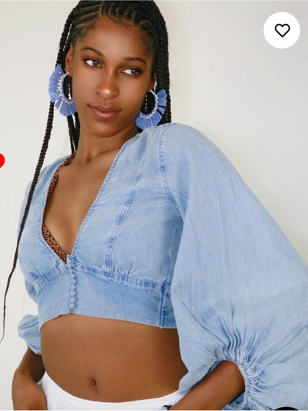 NWT Signature8 Puff Sleeve Denim Cropped‎ Top Sz Small